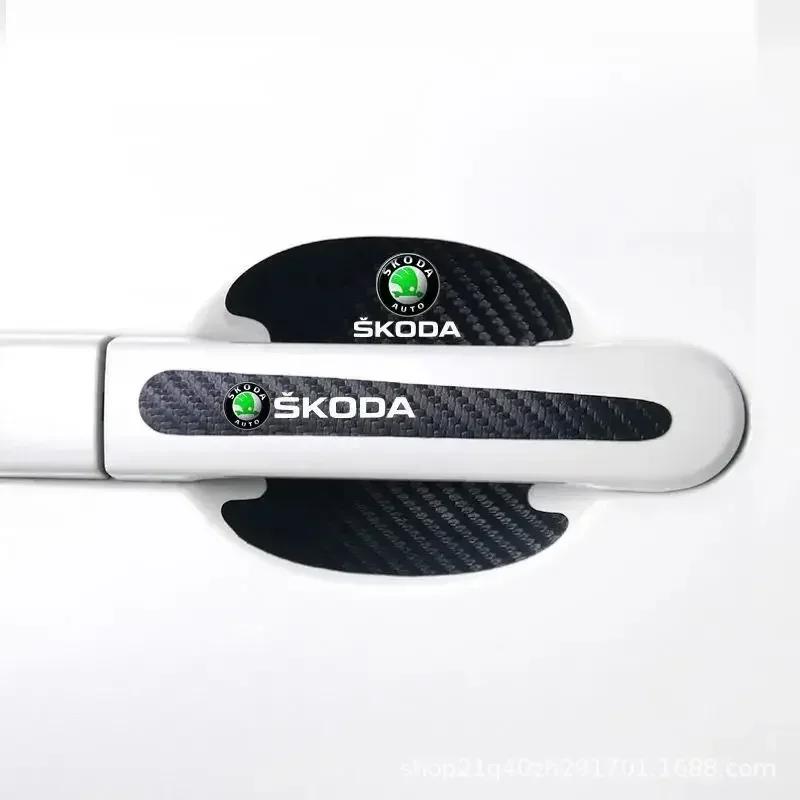 XOWS7 for Skoda Car Door Handle Bowl Protection Decals Emblem Sticker Badge Yeti Karoq Fabia 2 Rapid Kodiaq Superb Kamiq Octavia Tour