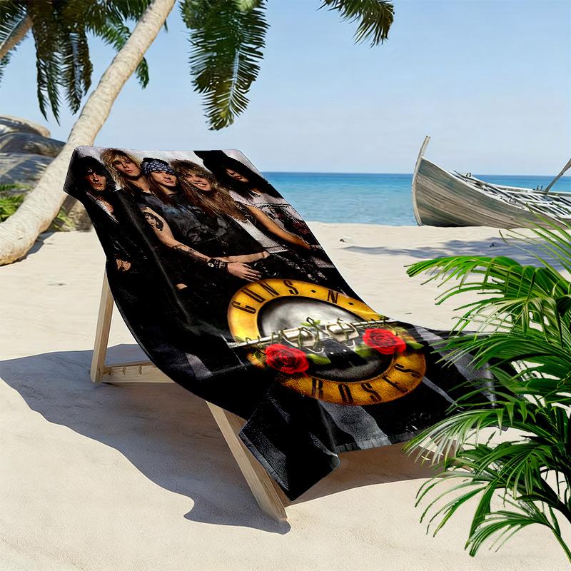 Guns&Roses Print Beach Towel, Large Soft Quick Dry Towel for Beach Camping Swimming