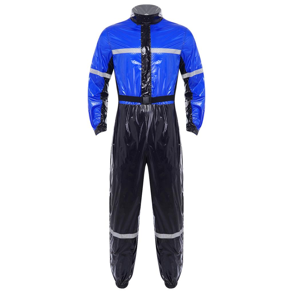 Men Stand Collar Long Sleeve Zipper Belted Jumpsuit Work Coveralls