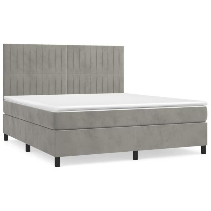 3143157 vidaXL Lit à sommier tapissier et matelas Gris clair 180x200cm Velours