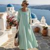 Casual Square Neck Three Quarter Sleeve Solid Color Womens Loose Long Maxi Dress