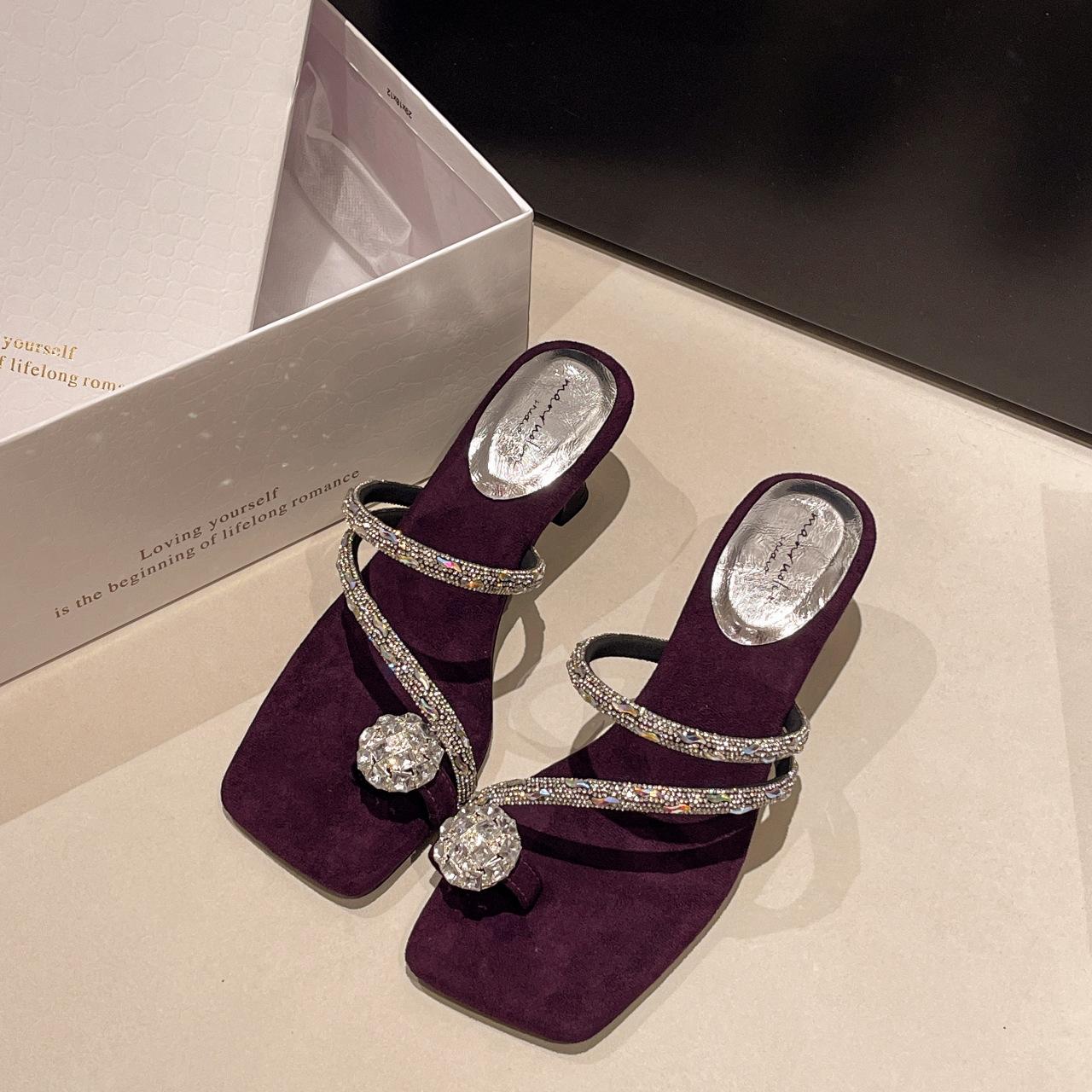 

Хрустальные туфли на высоком каблуке для женщин 2025 Новый стиль Носок-сетка Туфли-шлепанцы на высоком каблуке, Летняя юбка в тон, Ношение босоножек на высоком каблуке 40 фиолетовый