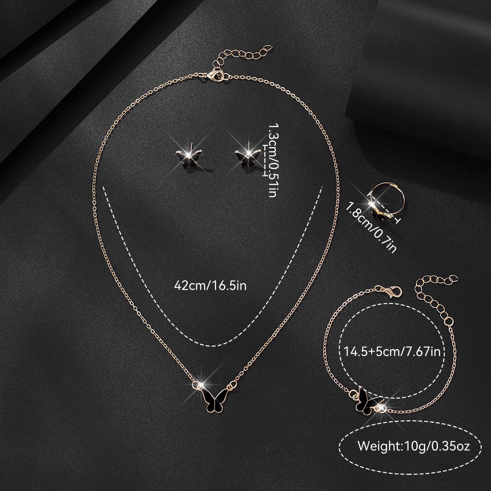 9pcs Women's Zircon Set, Luxury Ladies Fashion Casual Butterfly Bracelets, Necklace, Earrings, Ring Zircon Set, Suitable for D