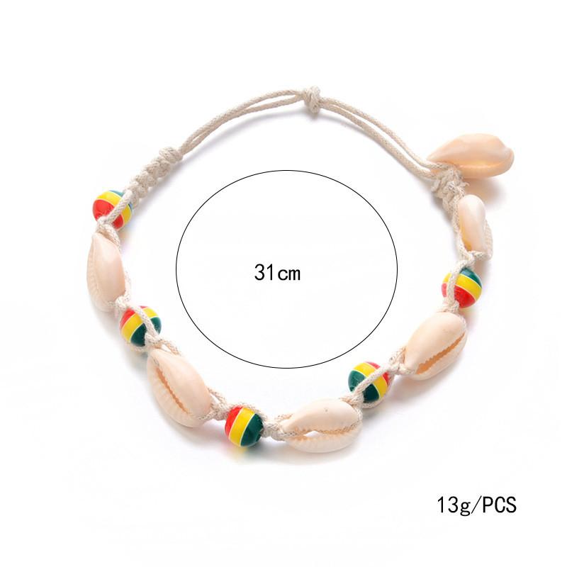 Bohemian Retro Charm Carved Wood Beads Shell Pendant Anklet With Handwork Weaving Artistry For Women