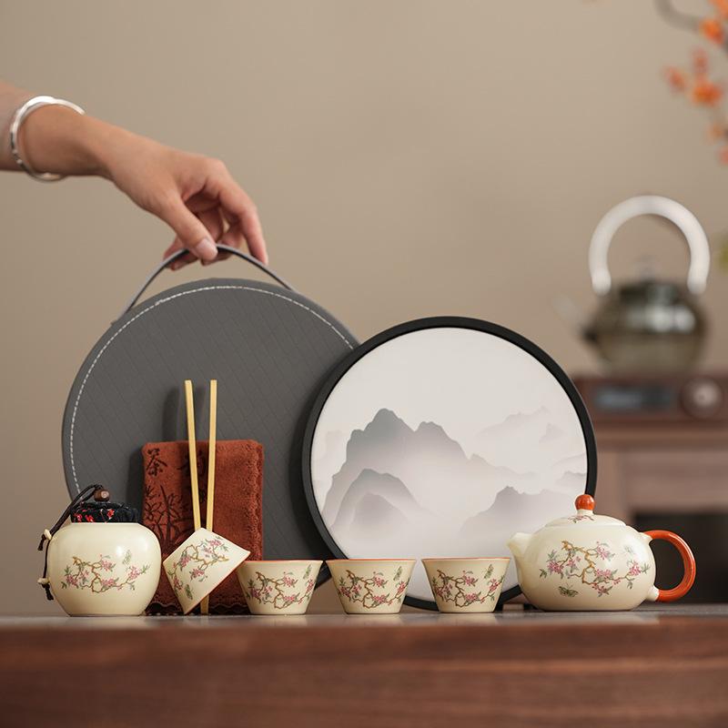 

Gifts Wisteria Flower Ru Kiln Opening Kung Fu Tea Set Home Living Room Tea Travel