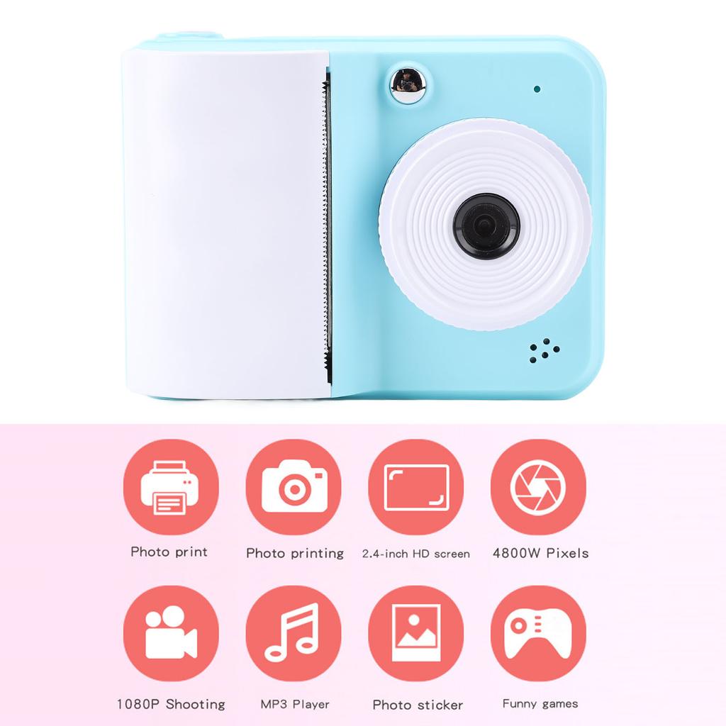 Print Camera 1080P HD Video 48MP Images 2.4 Inch Screen Compact Portable Camera with Print Paper