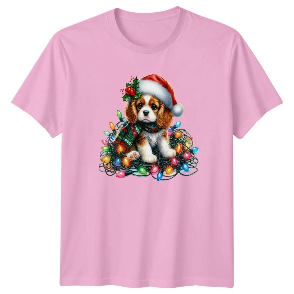 Christmas Puppy Dog Lights Santa Hat Unisexs Unisexs Graphic Tee