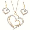 European & American Retro Love Heart Jewelry Set: Alloy Diamond-Inlaid Necklace & Earrings