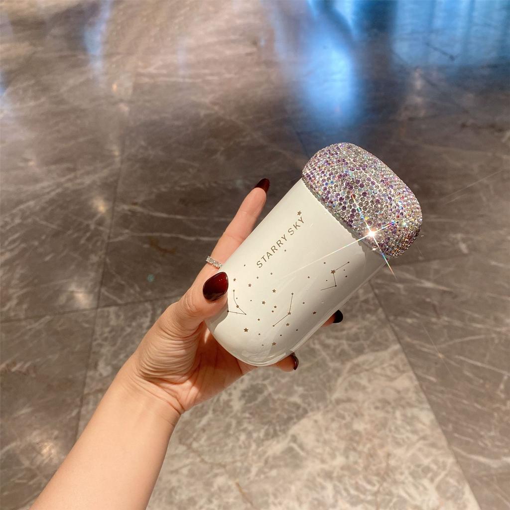 Constellation Star Pattern Thermal Coffee Mug With Diamond Studded Lid Drinkware For Girls Thermos Cafe Keep Cold Hot Insulated