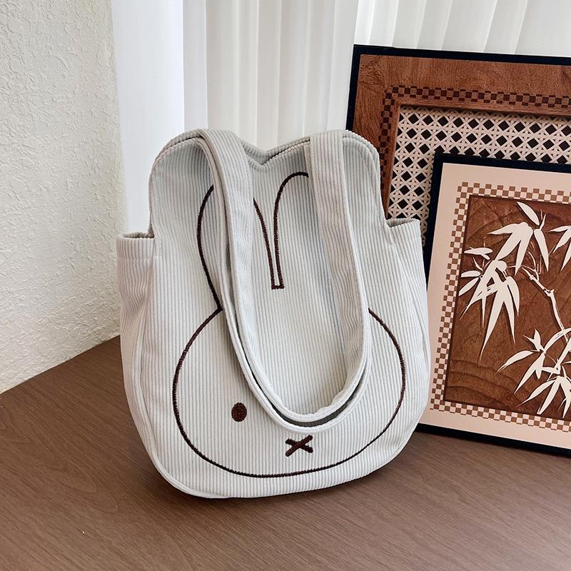 

Cute Rabbit Corduroy Canvas Bag - Large Capacity Cartoon Shoulder Bag for Women & Students белый