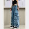 Blau gewaschene Cargohose mit mehreren Taschen, Y2k-Retro-High-Street-Mode, hohe Taille, Jeans, Paar, Harajuku, einfache lässige Hose mit weitem Bein