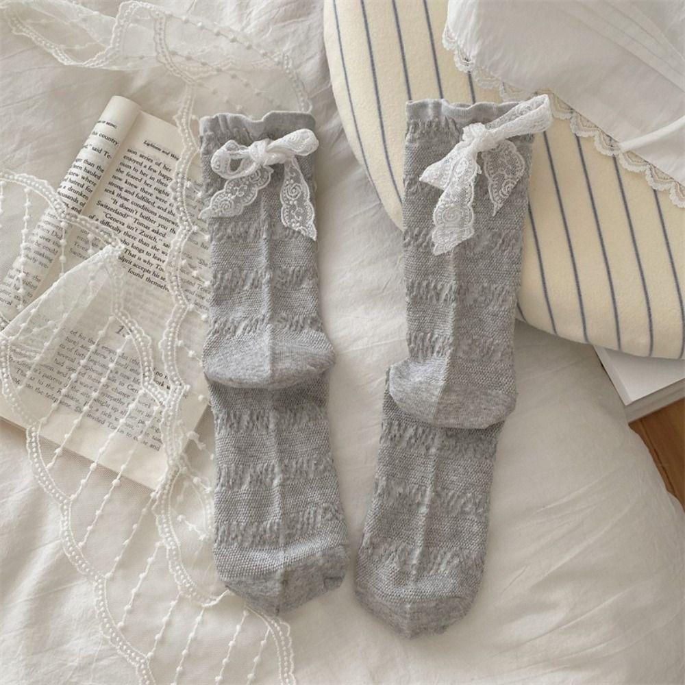 3Pairs Ruffle Mid Tube Socks Ins Style Sweet Socks Women Soft Lace Bow Socks  Lady
