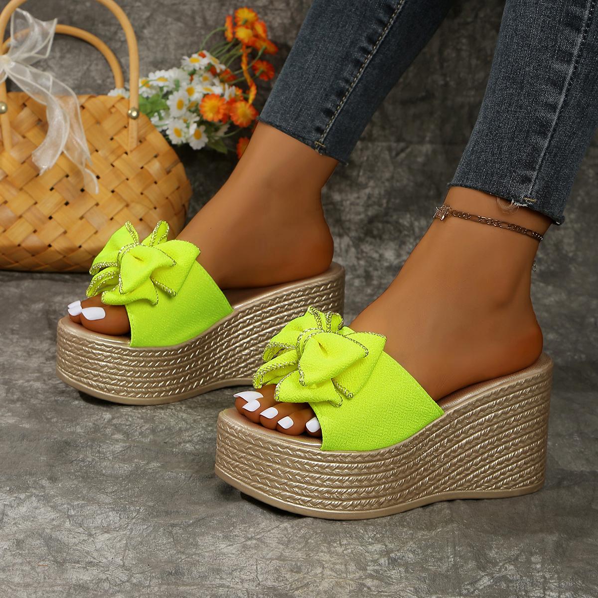 

Fashion Super High Heels Outside Slippers Women Sweet Butterfly Knot Mulers 9cm Platform Sandals Fluorescent Slides Plus Size 43 43 жёлтый