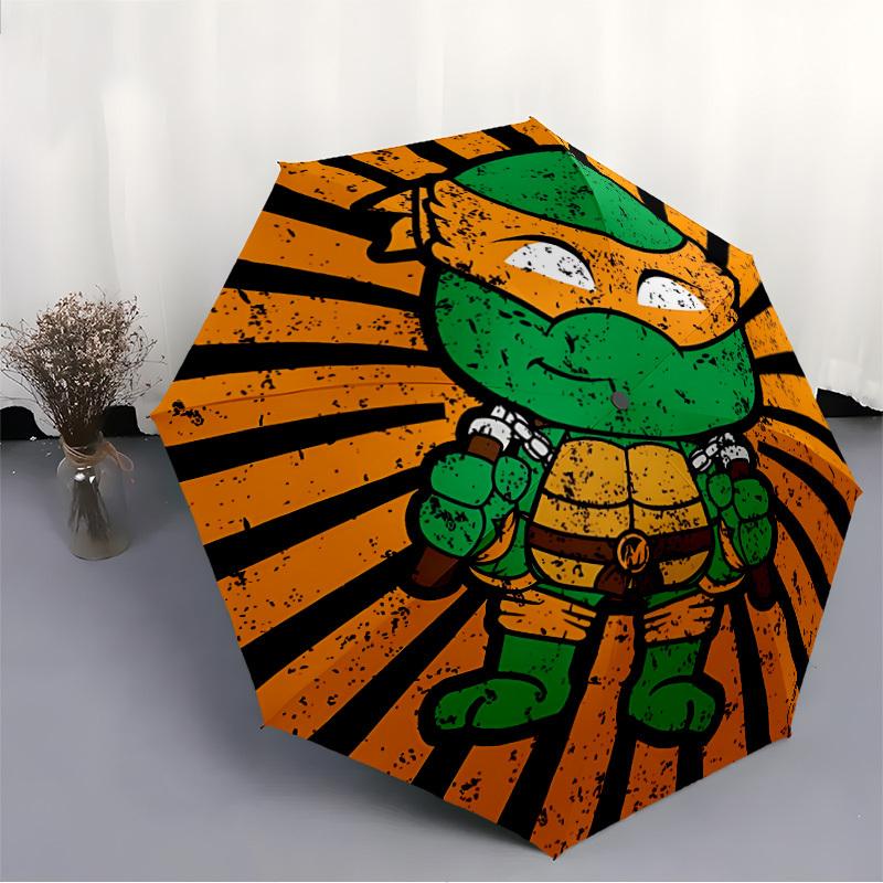 1PC Turtle Power Pattern Automatic Folding Umbrella, Portable Collapsible Design, Casual Outdoor Accessory, For All Seasons yy250912051