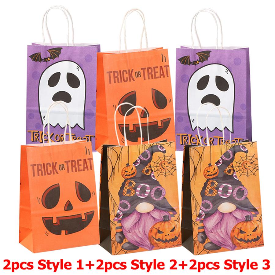 6pcs Halloween Theme Gift Paper Packaging Bag Reusable Eco-friendly Party Goodie Bag Creative Gift Bag Party Favor Supplies