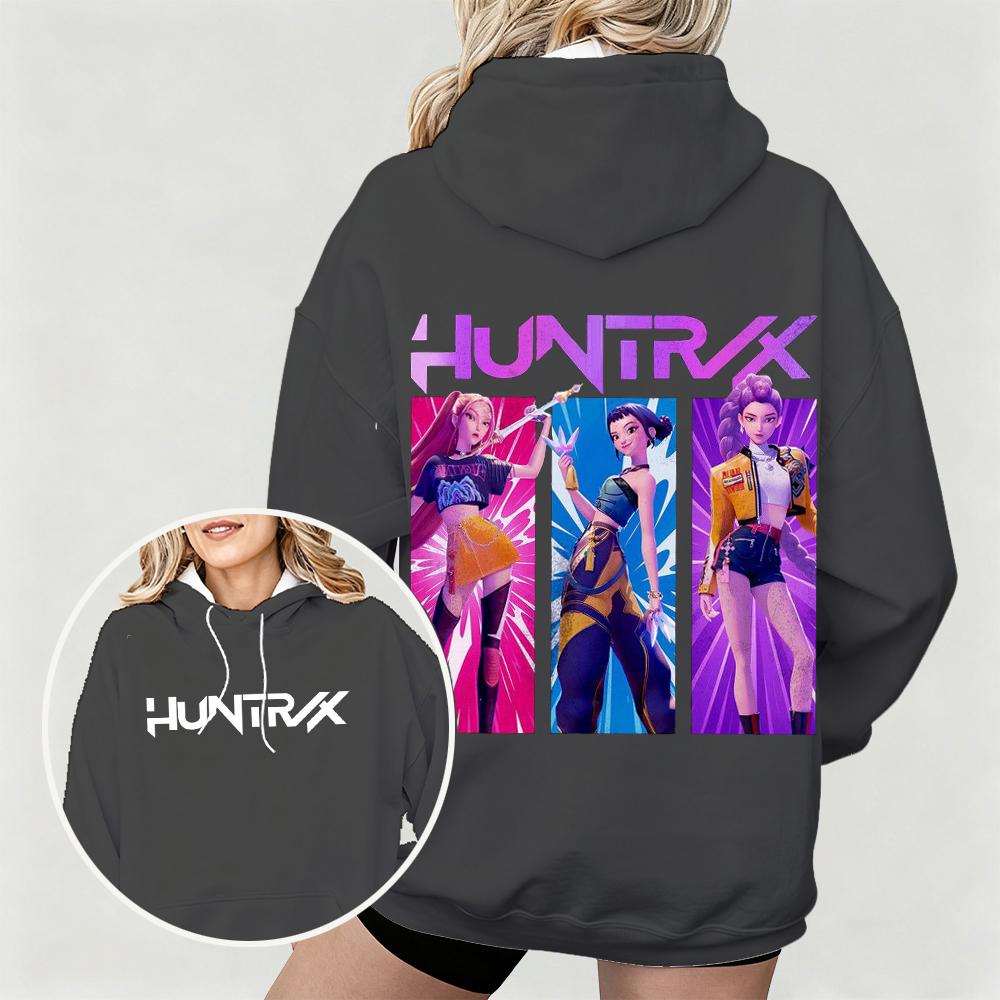 New Women's Oversized Hoodie with KPop Demon Hunters Animated Characters Print Dual-Side Art Design for Casual Daily Wear