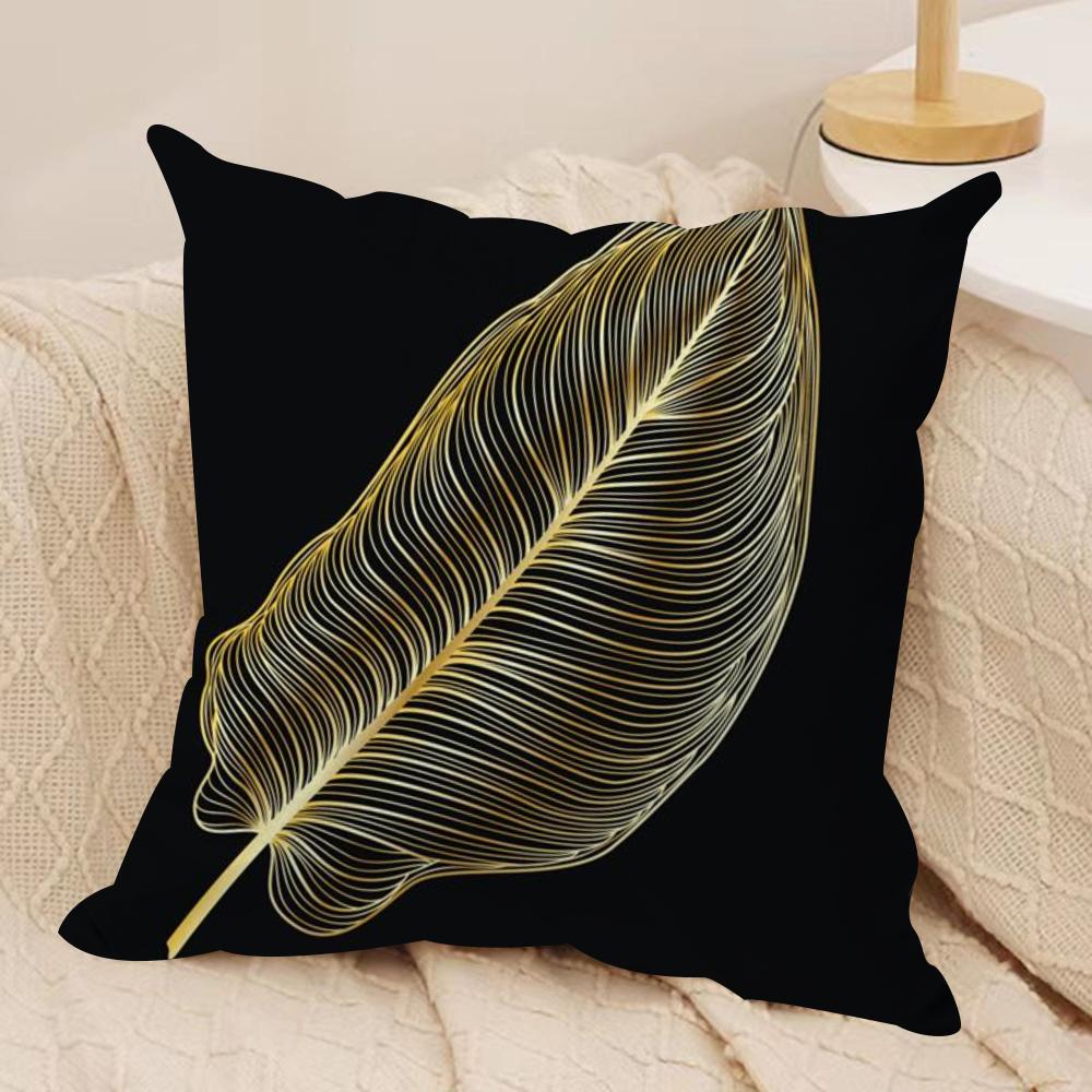 Golden Leaf  Branch Pattern Cushion Cover Silky Short Plush DoubleSided Printed Pillow Case for Sofa All Seasons Home Decor