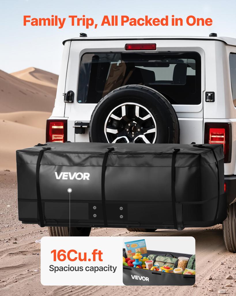 VEVOR Bagagedrager Tas voor Trekhaak, Waterdicht 840D PVC, 146 x 49.5 x 60.5 cm (16 Kubieke Voet)