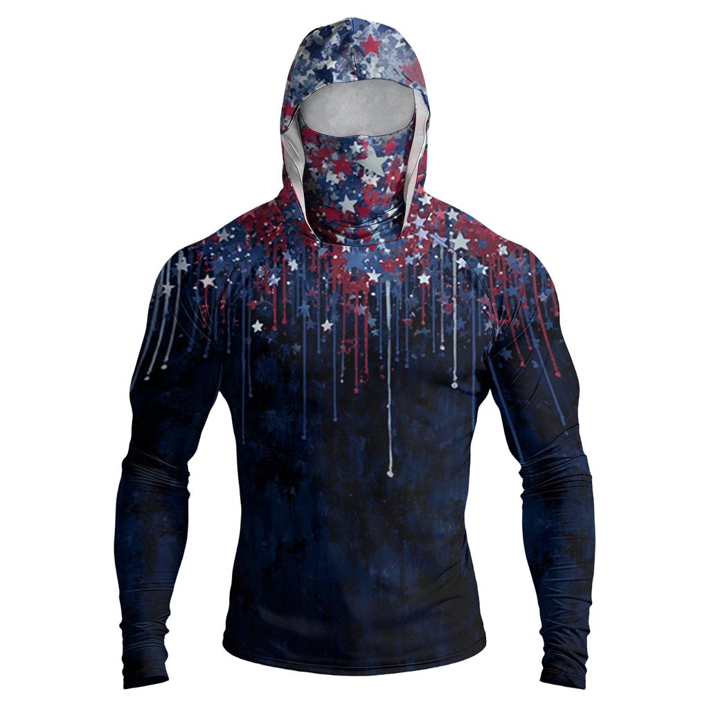 Men's Casual Raglan Sleeve Hooded Long Sleeve Sun Protection Shirt Lightweight Breathable Fabric All Over Print Design