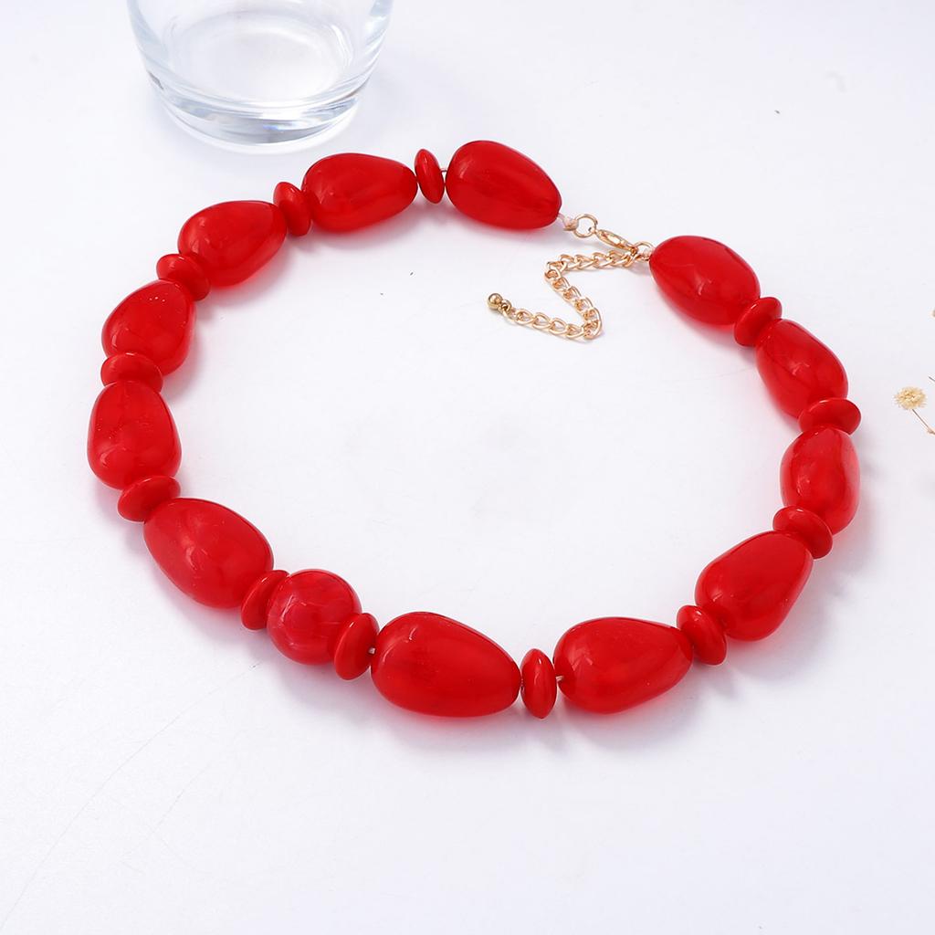 European and American Simple and Exaggerated Geometric Red Beaded Necklace Personalized Light Luxury Versatile Casual Accessories Women