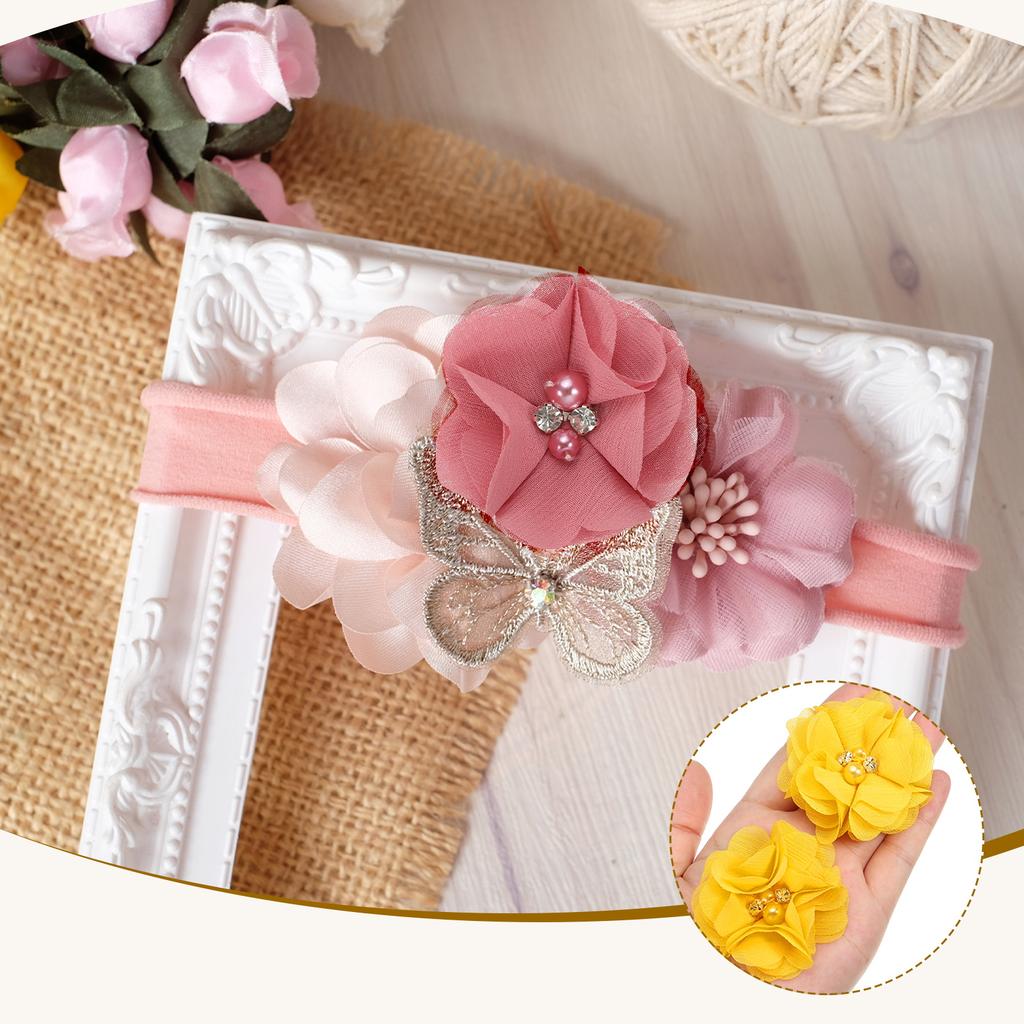 12/30pcs Chiffon Flowers Rhinestone Pearl Sewing Fabric Flowers Artificial Appliques Embellishment for Clothing Wedding Craft 2"