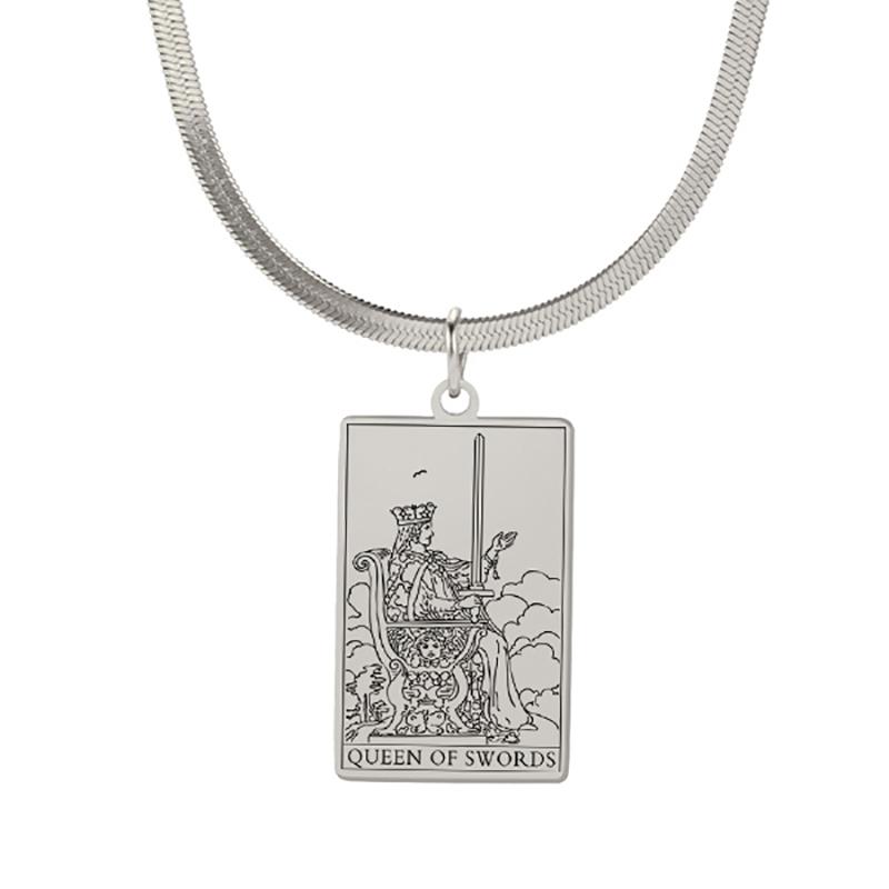 Tarot Cards Necklace for Women Stainless Steel Snake Chain Suit of Swords Traditional Tarot Art Minor Arcana Amulet Jewelry