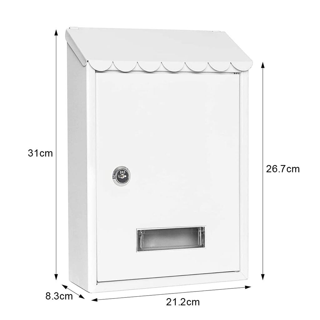 Lysmics Mailbox, Post Box, Wall-Mounted, Key-Lock, Metal, White, Small (White)