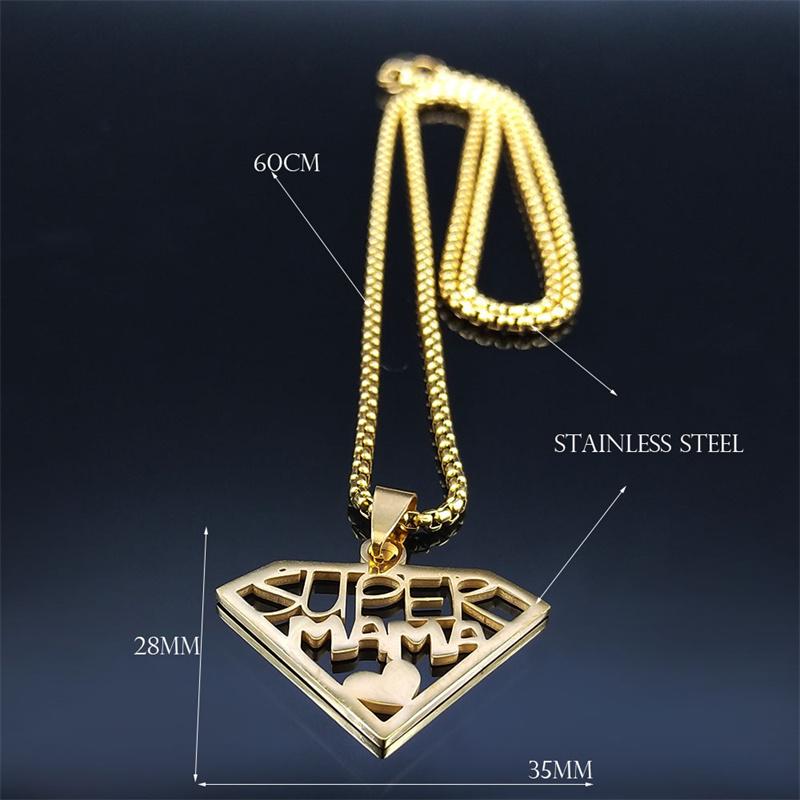Super Mama Papa Mom Dad Necklace for Women Men Stainless Steel Gold Color Spanish Letter Family Love Chain Gift Jewelry N4250S01