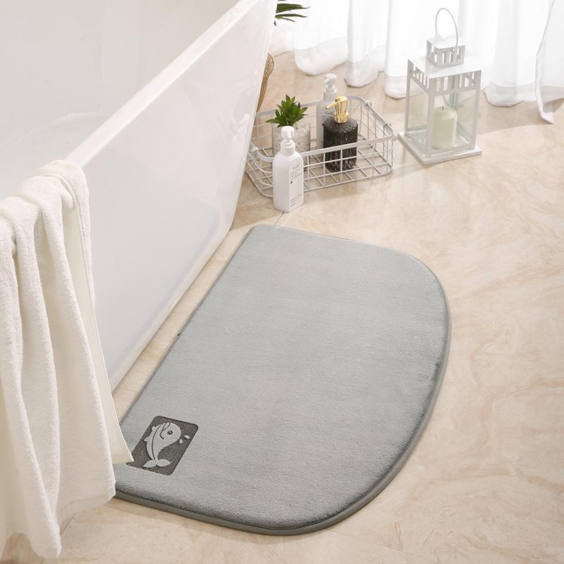 Inyahome Light Blue Cute Bathroom Mat Half Round Memory Foam Floor Rugs  Non-Slip Highly Absorbent Inside Funny Entryway Carpet