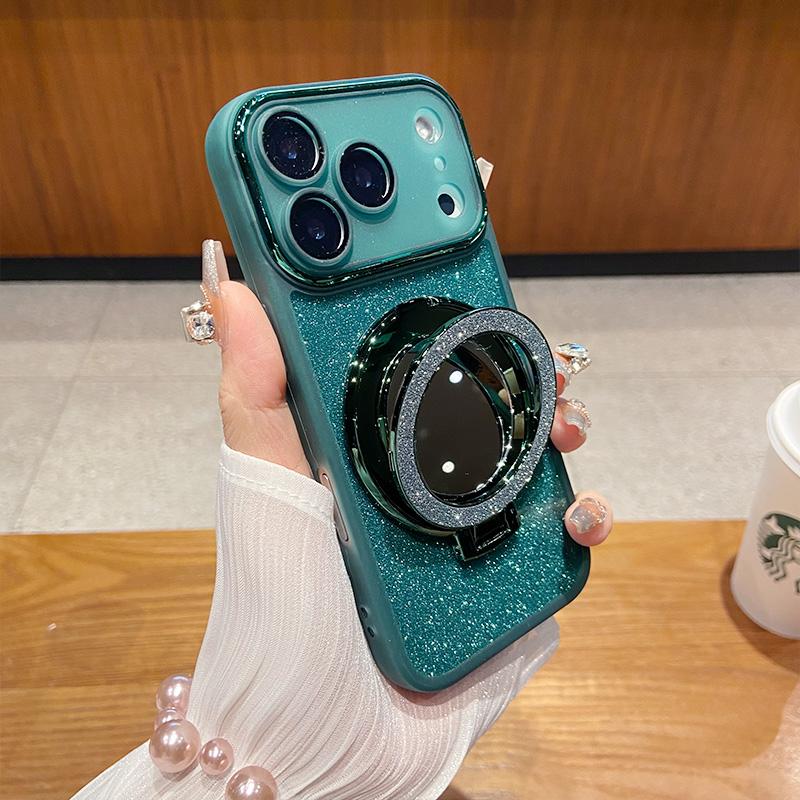 Glitter Lens Film Full Protection Phone Case for IPhone 17 Air 16 15 14 13 12 Pro Max 17Pro Mirror Magnetic Bracket Cover Capa