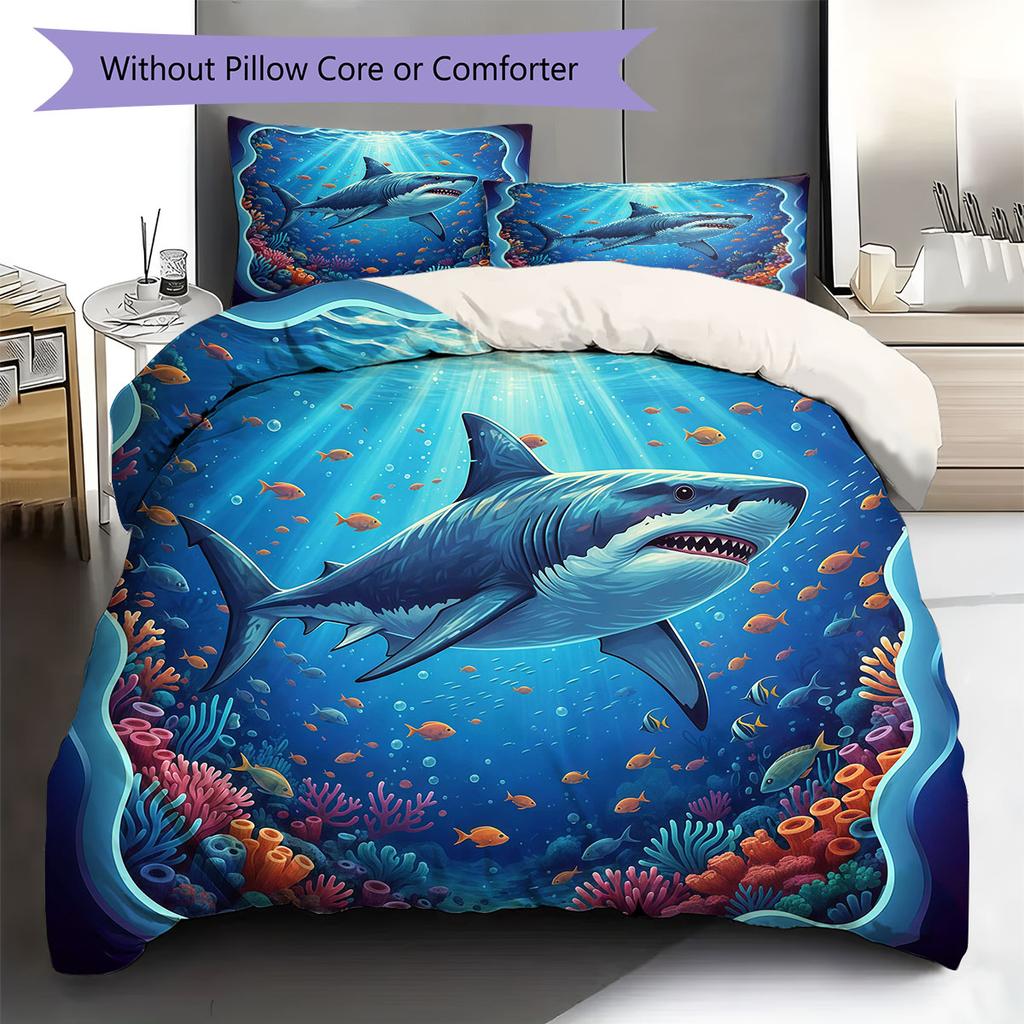 UnderwaterWorld Pattern Bedding Quilt Set Quilt Cover Pillowcase Home Decoration Birthday Gift (1 * Duvet Cover + 2 * Pillowcase, Without Core)