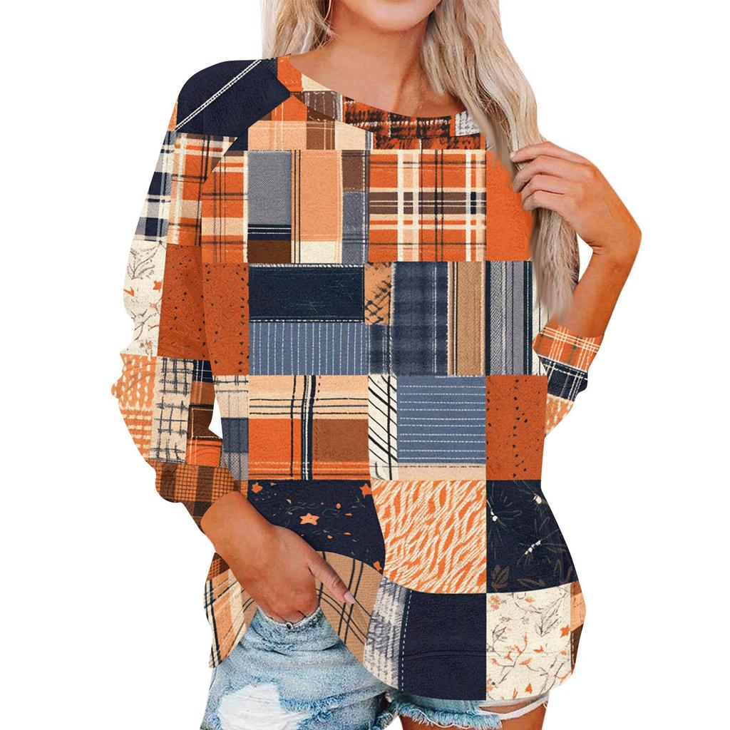 Damen Modisches Rundhals Schulter Langarm Bedrucktes Lässiges Pullover-Oberteil