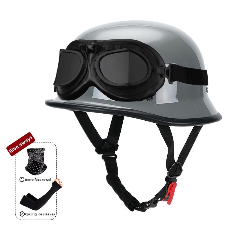 Motorcycle Helmet for Men In Summer, Harley Retro Half Helmet Electric Car, German Style Soldier Prince Cruise Car, Four Season