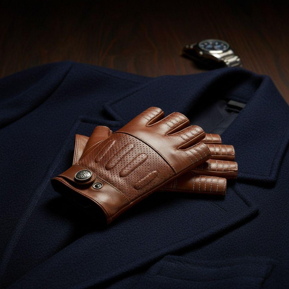 Lightweight Design Half Finger Gloves Genuine Leather Gloves  Daily Outdoor Use