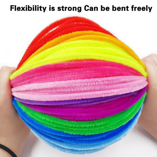100Pcs Kids Pipe Cleaners Set Assorted Colors Long Fuzzy DIY Art Craft Flexible Preschool Education Children Chenille Stems Educational Toys Gift