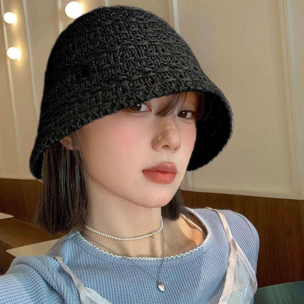 Summer Straw Bucket Hat Hollow Beach Visor Cap Fashion Straw Sun Hat  Travel
