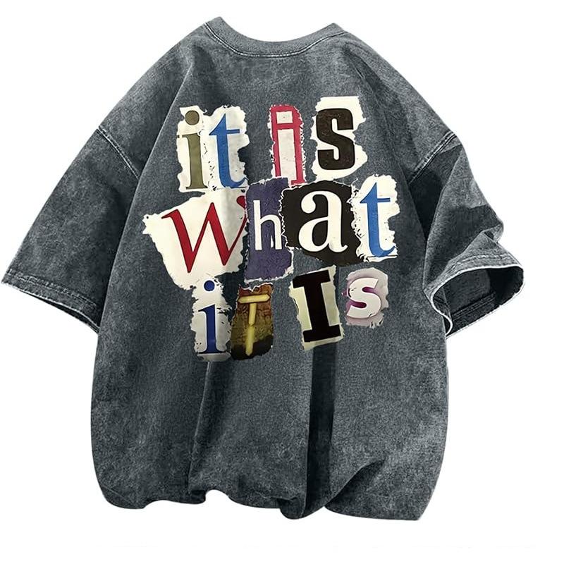 Washed Retro Cotton 230Gmen'S Graphic Tees Funny Letter Printing Vintage