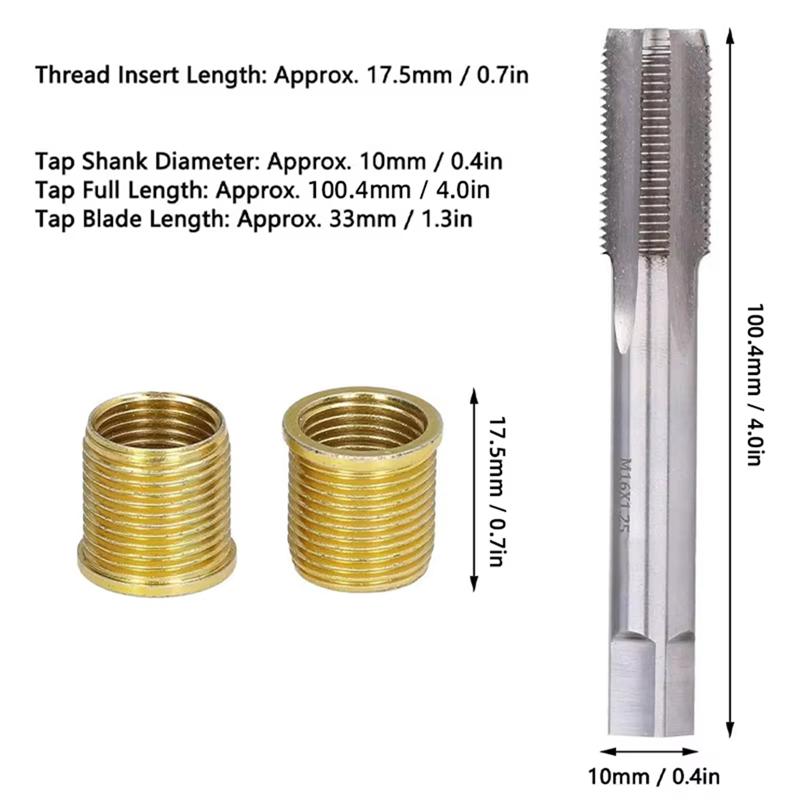 A27F-M14X1.25 Thread Inserts M16X1.25 Thread Tap Repair Kit For Damaged Threads Car Pro Coil For Restoring Tool
