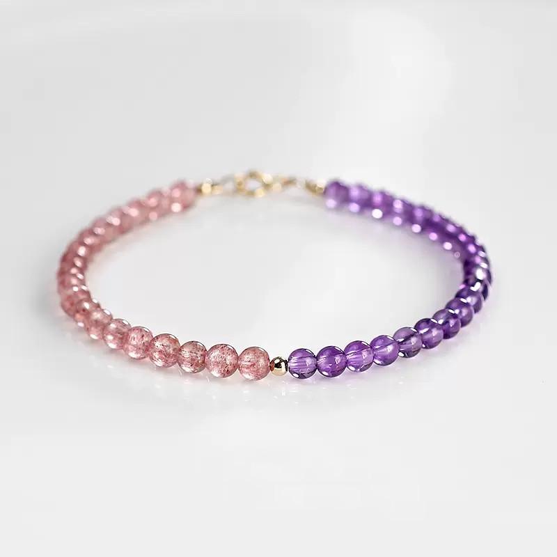 Дизайн браслета из натурального кристалла легкая роскошь аметист клубничный кварц браслет из бусин универсальное украшение
