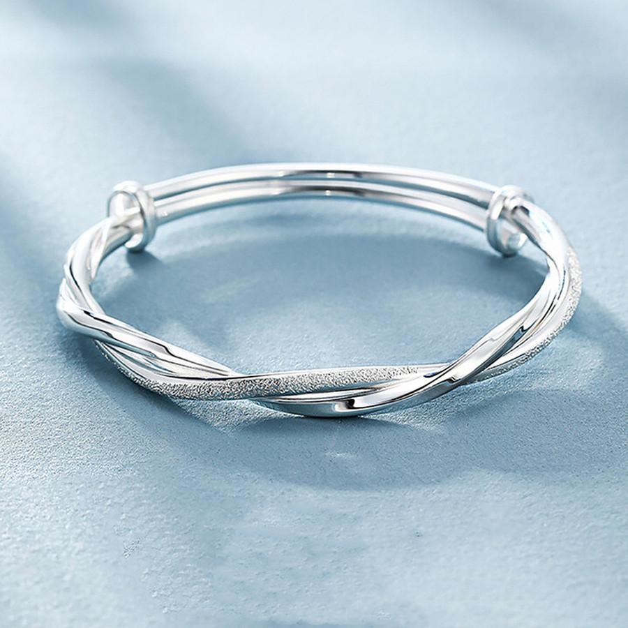 Forsølvet armbånd S925 sølvarmbånd bryllupsarmbånd Moebius kvinnelig twist vri mote skyv-trekk justeringsarmbånd