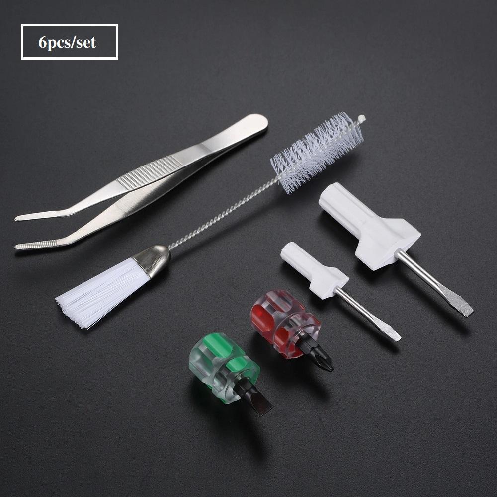 6 uds./juego Kit de Herramientas de Limpieza y Reparación para Máquinas de Coser Destornilladores Cortos de Cabeza Plana y Phillips Cepillo de Doble Cara Manual Portátil para Mantenimiento