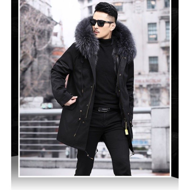 Parka de Invierno para Hombre de Largo Medio con Forro Polar de Visón Sintético