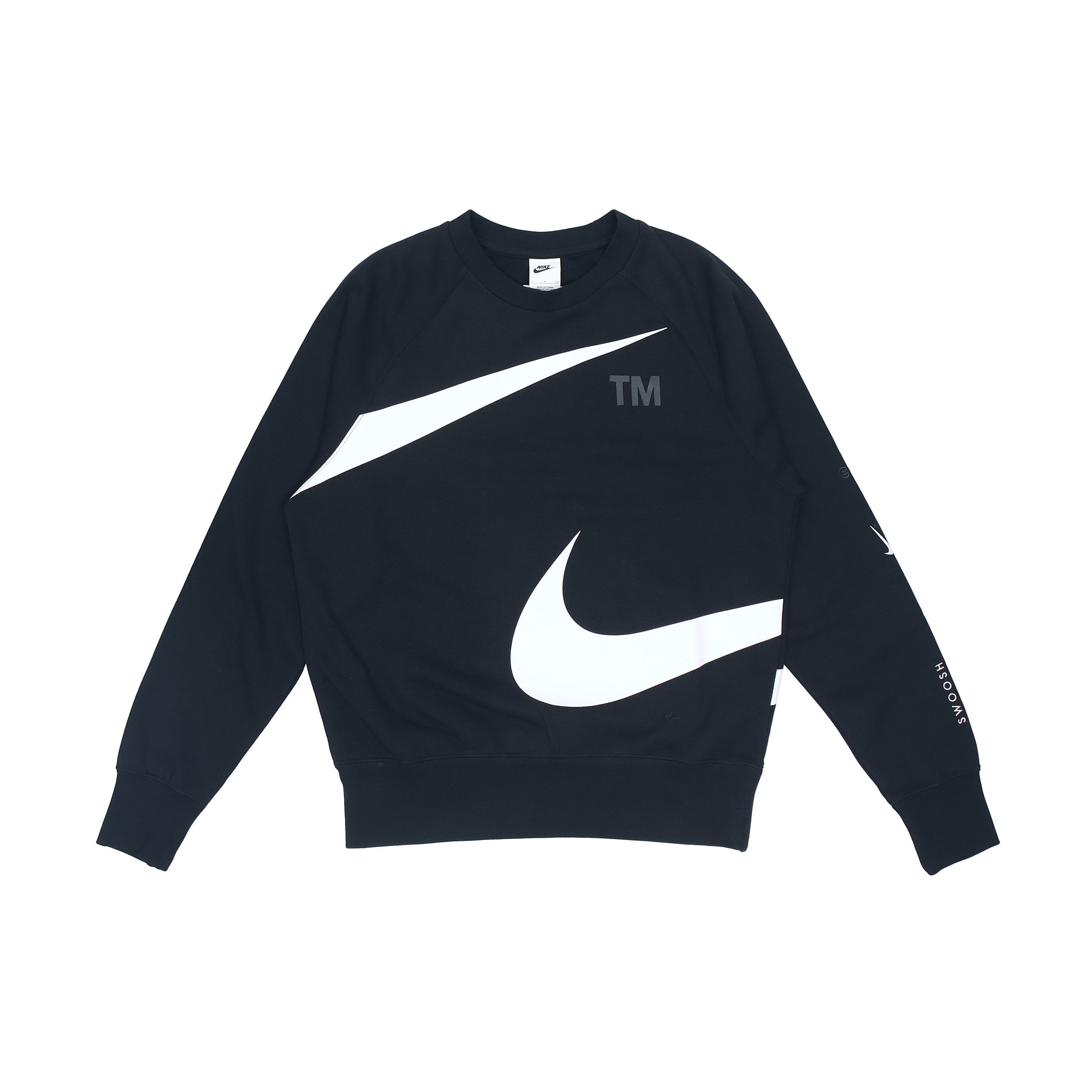Nike Sportswear Men s Swoosh FT Crew Large Logo Fleece Crew Neck Pullover Sweatshirt Black DD6097-010 XL