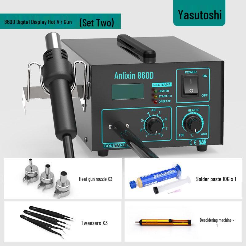 Anli Xin 862D Dual Display Hot Air Gun & Soldering Iron Set, Temperature-Controlled Desoldering Station