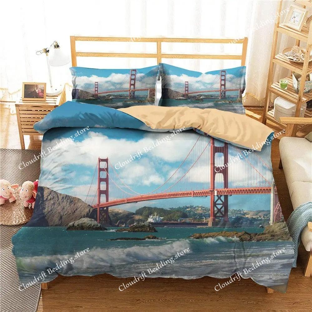 Bridge Landscape Digital Printing Duvet Cover Set For Kids Boys Girls Polyester Bedding Set Double Single Size With Pillowcase