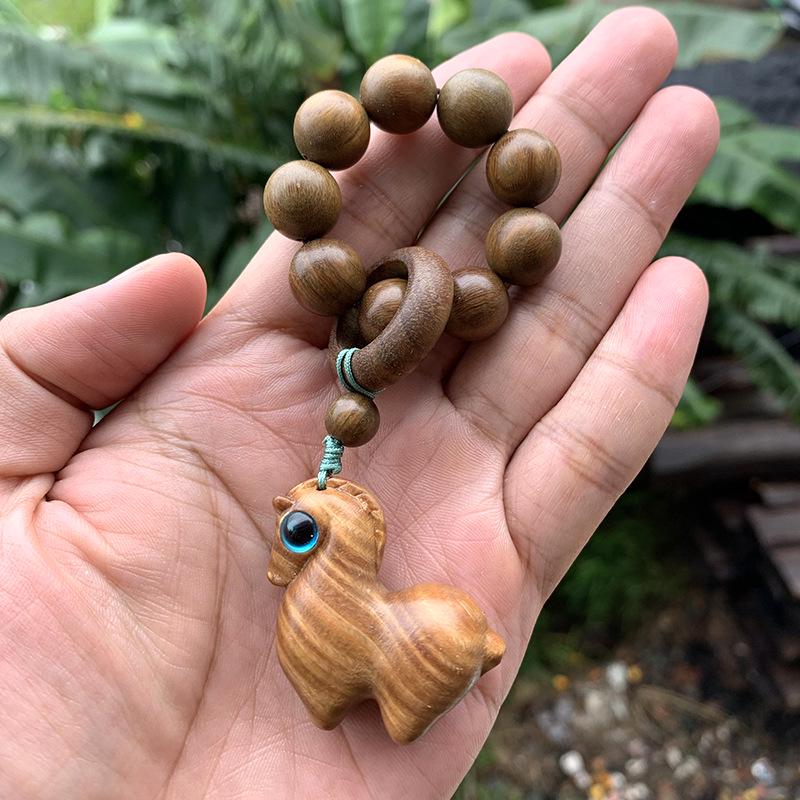 Twelve Zodiac Green Sandalwood Phone Charm - Cute Cartoon Pendant for Bags and Accessories