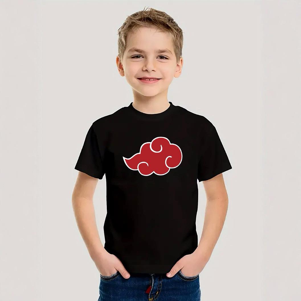 

Summer Round Neck Naruto Printed Top Fashionable Casual Short Sleeved Children s Boy Pure Cotton T-shirts 8Y чорний