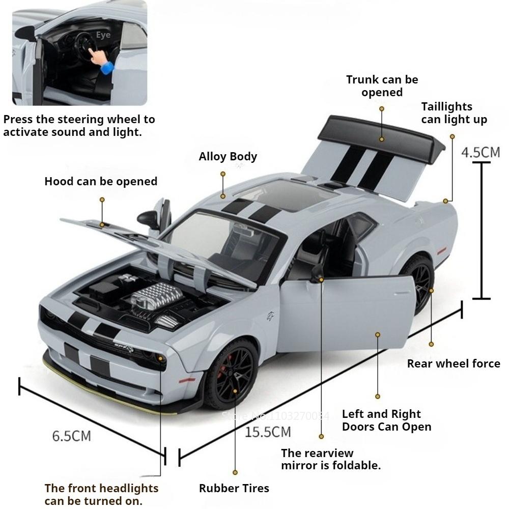 1:32 Hellcat Lambor Revuelto Car Model Alloy Diecast Toy Doors Opened Sound Light Pull Back Miniature Vehice Friend Fashion Gift
