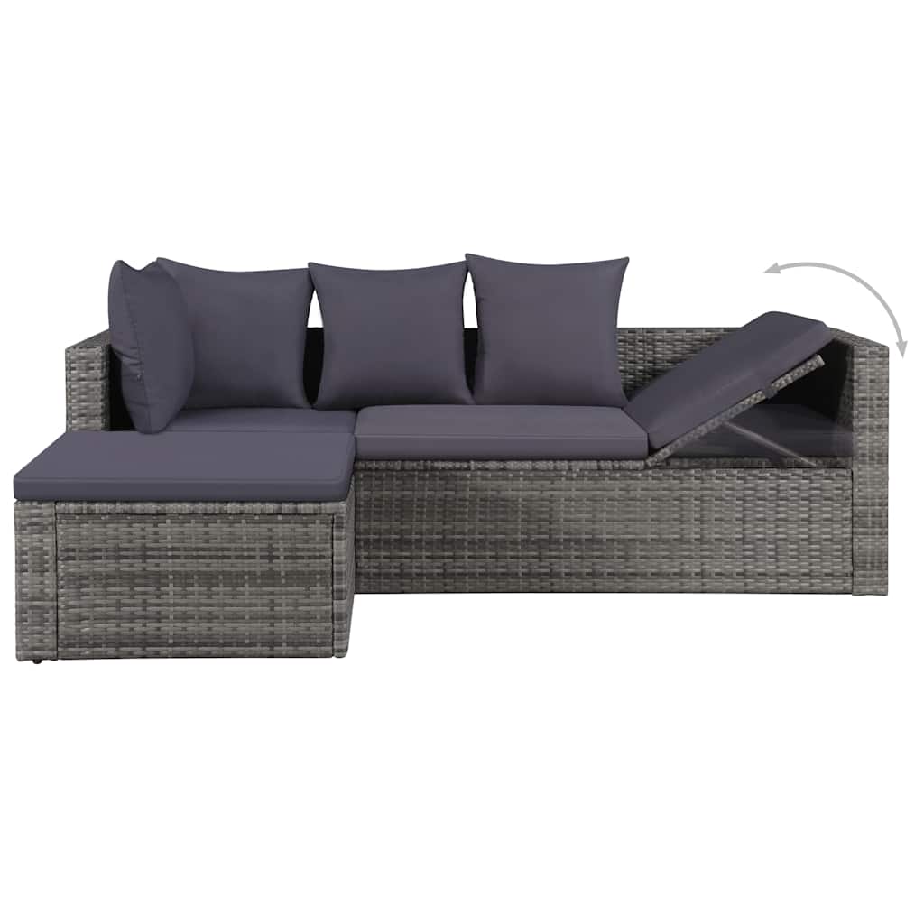 4 Piece Garden Lounge Set with Cushions Poly Rattan Gray