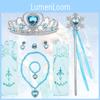 Kinder-Set mit Elsa-Prinzessin-Krone aus Kunststoff, Zauberstab, Halskette, Ohrringen, Schleife und Handschuhen
